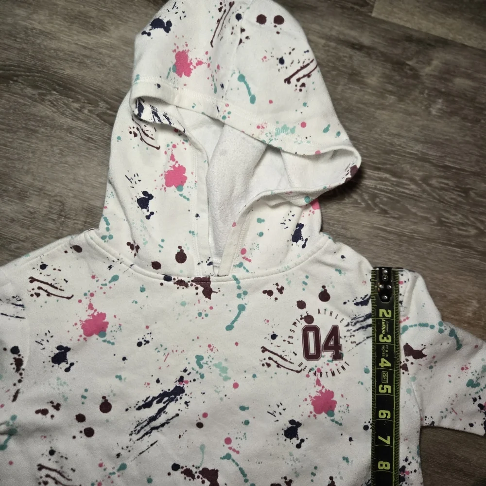 Justice Girls hoodie tie bottom multi color on white GUC -‎ size 12